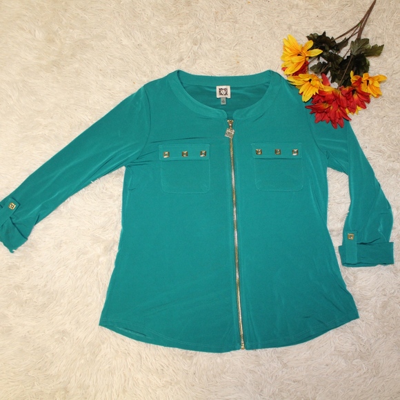 Anne Klein Emerald Green zipper blouse! Sz: S - Picture 2 of 7